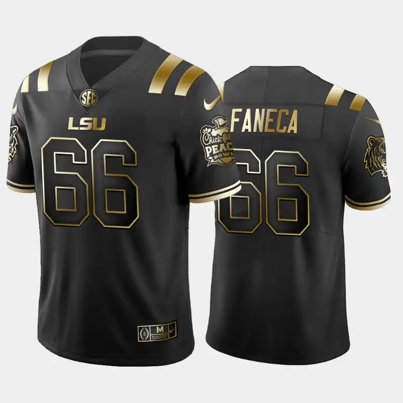 Men's LSU Tigers Alan Faneca #66 2019-20 Black Peach Bowl Champions Golden Edition NCAA Football Jersey